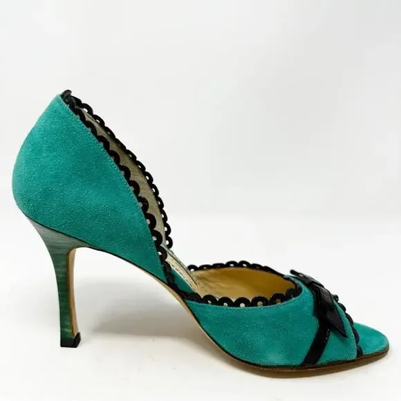 Manolo Blahnik Suede Peep Toe d’Orsay High Heel Pumps Size 36